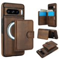 thumbnail image 1 of Decase for Google Pixel 8 Pro Flip PU Leather Back Cover with 2-in-1 Detachable Magnetic Wallet with 5 Card Slots Compatible Mag-Safe and RFlD Blocking Kickstand and Wireless Charging,Brown, 1 of 6