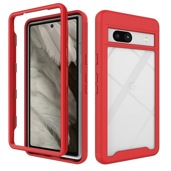 Decase for Google Pixel 8A Dual-Layer Protection Case,Slim Shockproof Rugged Heavy Duty Durable Case,Anti-Scratch Lightweight Protective Transparent Phone Cover Case,Red