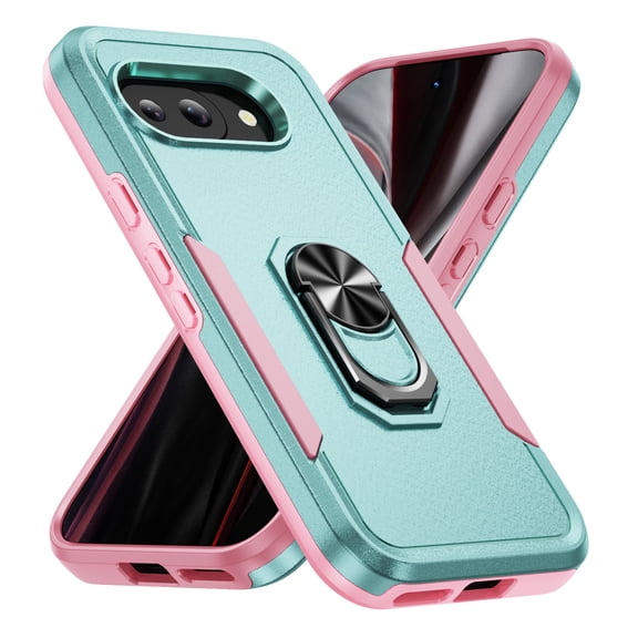 Decase for Google Pixel 9A Rugged Case with Ring Holder, Shockproof Phone Case Rugged Heavy Duty Cool Cover,Military Grade Drop Protection,Kickstand Cover for Google Pixel 9A,Green+Pink