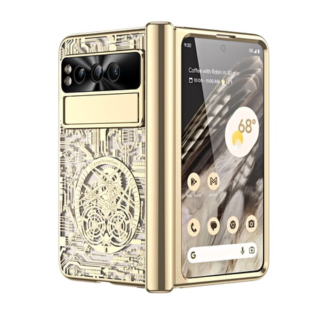Decase for Google Pixel Fold 2023,Hinge Protection with Built-in Screen Protector Full Body Shockproof Plating Personalized Rugged Phone Covers Case for Google Pixel Fold,Gold