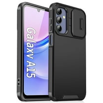 Decase Hard Case for Samsung Galaxy A15,Shockproof Phone Case,Sliding Lens Cover,Wireless Charging,Hybrid PC TPU Dual-Layer Back Cover,Black