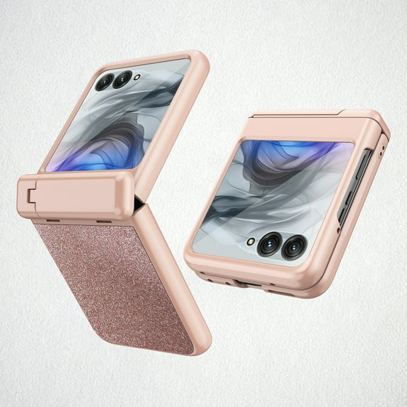 Decase Hard PC Glitter Stand Cover Compatible with Motorola Razr 60/Razr 2025 Case with Screen Protector and Hinge,Thin Slim Bling Protective Matte Flip Phone Cover fits for Moto Razr 2025,Rosegold
