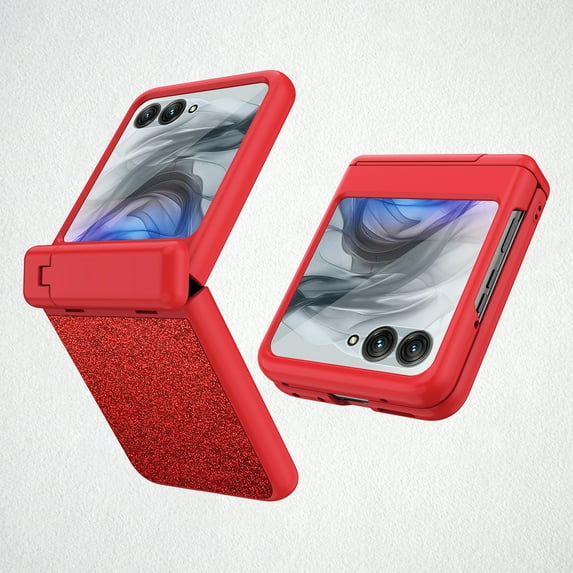 Decase Hard PC Glitter Stand Cover Compatible with Motorola Razr 60/Razr 2025 Case with Screen Protector and Hinge,Thin Slim Bling Protective Matte Flip Phone Cover fits for Moto Razr 2025,Red