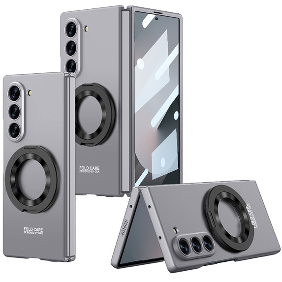 Decase Hard PC Magnetic Case Compatible with Samsung Galaxy Z Fold7 with Kickstand Holder and Bulit in Front Screen Protector,Slim Shockproof Protective Cover for Z Fold 7 for Women Men,Gray