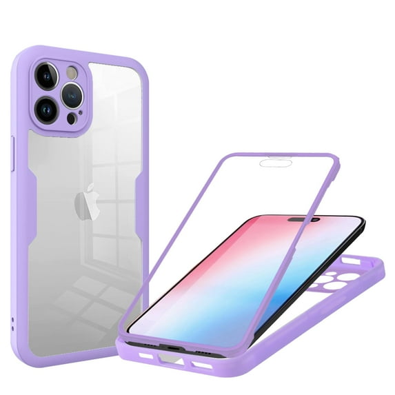 Decase Heavy Duty Clear Phone Shell for Apple iPhone 15 Pro 6.1 Inch 2023,Built-in Front Screen Protector Rubber Bumper Cover for iPhone 15 Pro,Purple