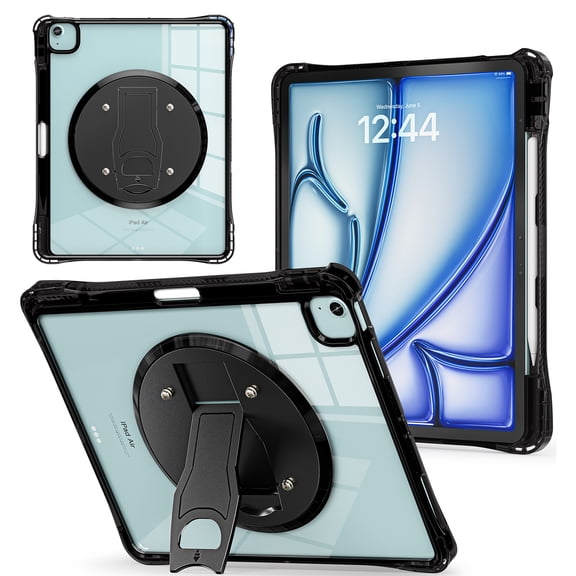 Decase Heavy Duty Hybrid Case for iPad 9th/8th/7th Gen 10.2-Inch 2021/2020/2019,Shockproof Clear Back Cover,VESA 7575 Compatible,Rugged Stand Cover,Black