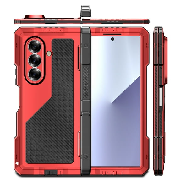 Decase Heavy Duty Phone Cover for Samsung Galaxy Z Fold 7 5G 2025 with Hinge Protection,Silicone Hard Shockproof Anti-Scratch Shell with Kickstand for Samsung Galaxy Z Fold 7 5G,Red