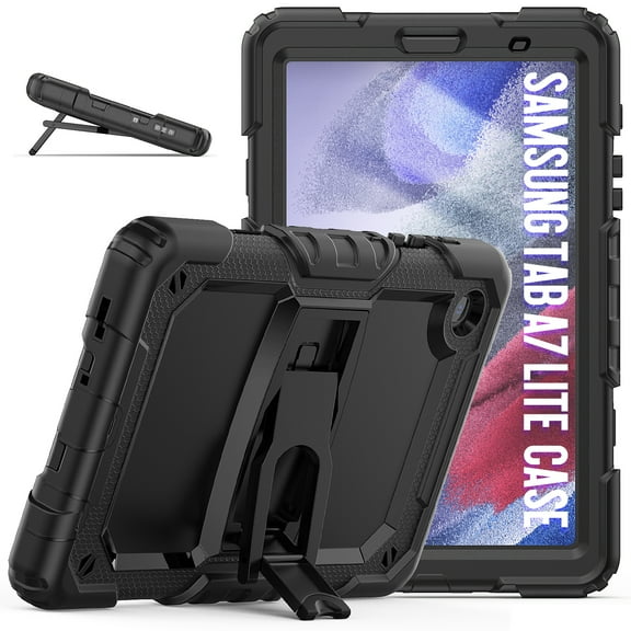 Decase Heavy Duty Tablet Case for Samsung Galaxy Tab A7 Lite 8.7 inch 2021 Model (SM-T220/T225/T227),Hybrid Shockproof Drop Proof Cover With Shoulder Strap &  Kickstand,Black
