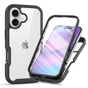 Decase Hybrid Anti-Scratch Clear Case for iPhone 17, Dustproof Shockproof Case with Built-in Front Tempered Screen Protector, Full Body Protective Heavy Duty Slim Back Phone Cover,Black