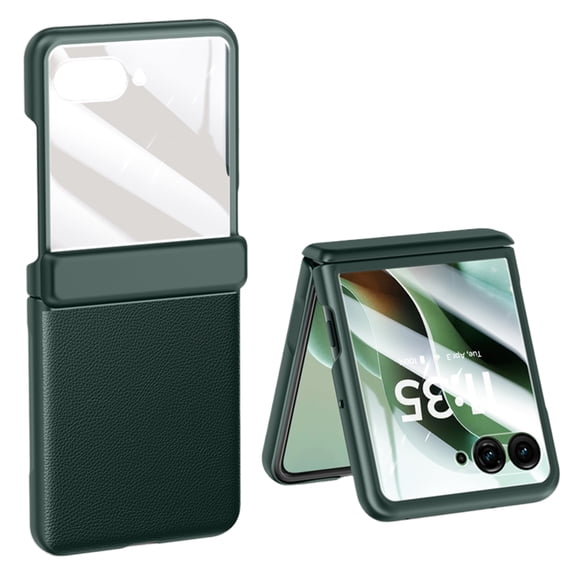 Decase Hybrid Case Compatible with Motorola Razr 60 Ultra/Razr Ultra 2025,Stylish Shock-resistant Hard PC+PU Leather Case Cover with Built-in Hinge Protection & External Screen Protector,Darkgreen