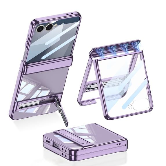 Decase Hybrid Case for Samsung Galaxy Z Flip 7 5G 2025, Stylish Slim Fit Lightweight Shock-Absorbent Protective Case, Anti-Scratch Magnetic Hing Case with Built-in Screen Protector & Kickstand,Purple