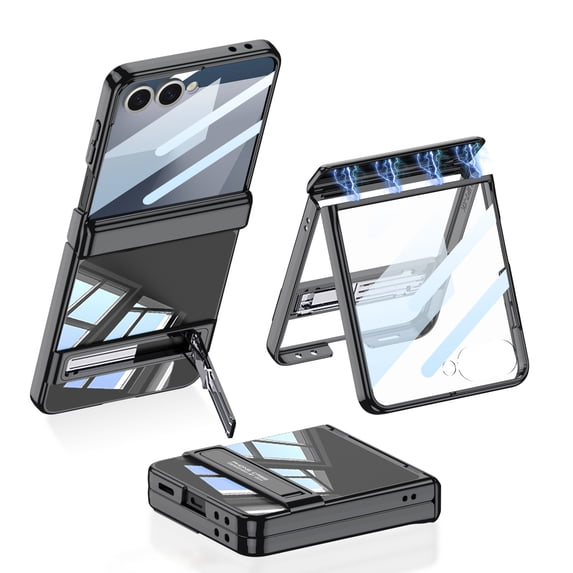 Decase Hybrid Case for Samsung Galaxy Z Flip 7 5G 2025, Stylish Slim Fit Lightweight Shock-Absorbent Protective Case, Anti-Scratch Magnetic Hing Case with Built-in Screen Protector & Kickstand,Black