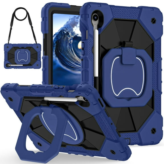 Decase Kids Case for Samsung Galaxy Tab S10 FE 10.9" 2025/S9 FE 10.9" 2023/S9 11" 2023,Shockproof Rotatable Stand Cover,Rugged 3-Layer Tablet Shell with Pen Holder for S10 FE/S9 FE/S9,Black+Navy