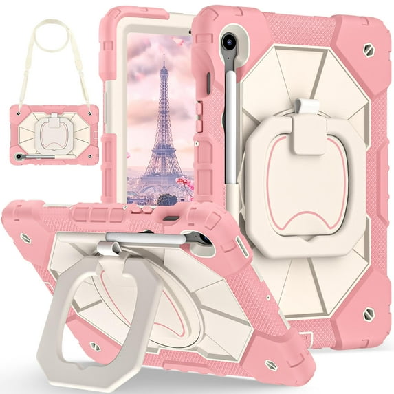 Decase Kids Case for Samsung Galaxy Tab S10 FE 10.9" 2025/S9 FE 10.9" 2023/S9 11" 2023,Shockproof Rotatable Stand Cover,Rugged 3-Layer Tablet Shell with Pen Holder for S10 FE/S9 FE/S9,Rosegold