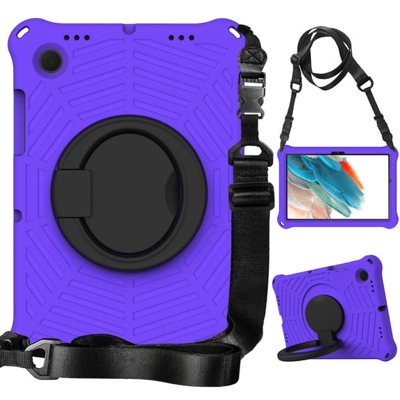 Decase Kids Friendly Tablet Shell for Samsung Galaxy Tab A8 10.5 inch 2022 Model SM-X200/X205/X207,Rugged Shockproof Hybrid Armor Cover With Shoulder Strap / 360° Rotating Kickstand, Purple