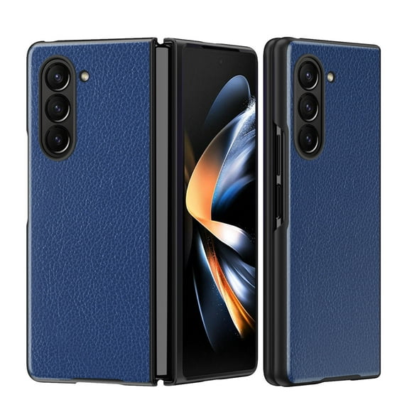 Decase Leather Case for Samsung Galaxy Z Fold 5 2023,Litchi Texture Leather Full Body Protective Hybrid PC Shockproof Slim All-inclusive Protecition Cover for Samsung Z Fold 5,Blue