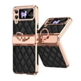thumbnail image 1 of Decase Leather Phone Shell for Samsung Galaxy Z Flip 4 5G 2022,Luxury Premium Leather Ultra Slim Cover Case With Ring Kickstand & Hinge Protection & Bling Diamond Camera  for Samsung Z Flip 4 5G,Black, 1 of 9