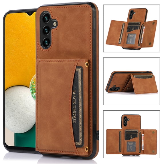 Decase Leather Wallet Case for Samsung Galaxy A13 5G with Kickstand Card Slots Magnetic Button Shockproof Business Style Case For Samsung Galaxy A13 5G,Brown