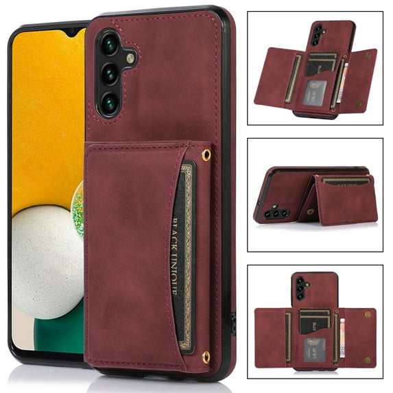 Decase Leather Wallet Case for Samsung Galaxy A13 5G with Kickstand Card Slots Magnetic Button Shockproof Business Style Case For Samsung Galaxy A13 5G,Winered