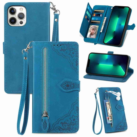 Decase Leather Wallet Cell Phone Case for Apple iPhone 12 Pro Max, Blue