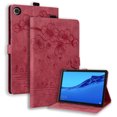 thumbnail image 1 of Decase  for Lenovo Tab M10 3rd Gen 10.1" (2022) Tablet Shell ,Cute Cat Flower Embossed Patter Tri-Fold Stand Protection Shockproof Cover With Wallet Card Slots & Anti-Slip Strips,Winered, 1 of 7