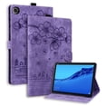thumbnail image 1 of Decase  for Lenovo Tab M10 3rd Gen 10.1" (2022) Tablet Shell ,Cute Cat Flower Embossed Patter Tri-Fold Stand Protection Shockproof Cover With Wallet Card Slots & Anti-Slip Strips,Purple, 1 of 7