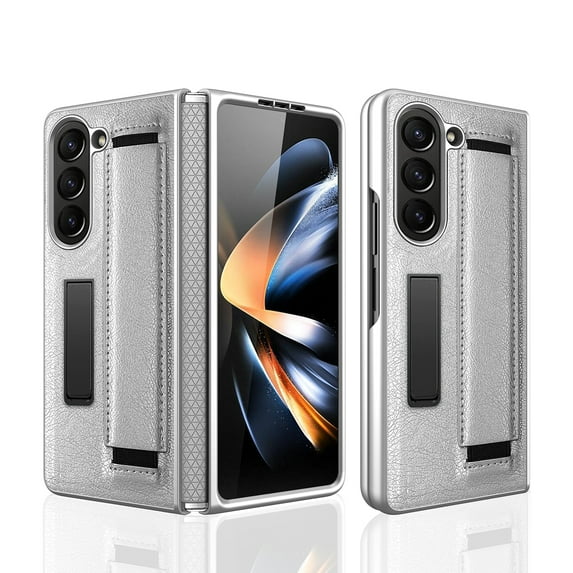 Decase Luxury Case For Samsung Galaxy Z Fold 5 5G 2023,Premium Business Rugged Leather Phone Case Built-in Front Screen With Wristband Hidden Stand Cover for Samsung Galaxy Z Fold 5 2023,Silver