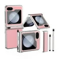thumbnail image 1 of Decase Luxury Case for Samsung Galaxy Z Flip 5, Cover with S Pen Slot & Two Hinge Protection & Pen, Premium Plating PC PU Leather Case for Samsung Galaxy Z Flip5 5G 2023, Silver + Pink, 1 of 7