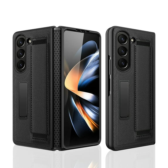Decase Luxury Case For Samsung Galaxy Z Fold 5 5G 2023,Premium Business Rugged Leather Phone Case Built-in Front Screen With Wristband Hidden Stand Cover for Samsung Galaxy Z Fold 5 2023,Black