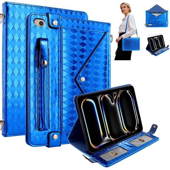 Decase Luxury Crossbody Iridescent PU Leather Case for Apple iPad mini 5/4/3/2/1 (7.9"),Shockproof TPU inner Case,Stand Flip Wallet Cover for iPad mini 5th/4th/3rd/2nd/1st Gen,Blue