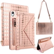 Decase Luxury Crossbody Iridescent PU Leather Case for iPad A16 2025 11"/iPad 10th Gen 2025/2022,Shockproof TPU inner Case,Kickstand Flip Wallet Cover,Rosegold