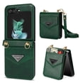 thumbnail image 1 of Decase Luxury Leather Case for Samsung Galaxy Z Flip 5,with Card Slot Adjustable Crossbody Shoulder Strap Shockproof Purse Phone Case for Galaxy Z Flip 5,Green, 1 of 8
