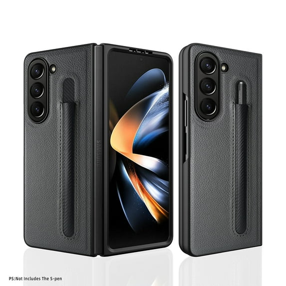 Decase Luxury Leather Case for Samsung Galaxy Z Fold 5 Minimalist Cover with Pen Slot Holder Shockproof Anti-Scratch Full body Protective Folding Comfortable Case for Samsung Z Fold 5Gray