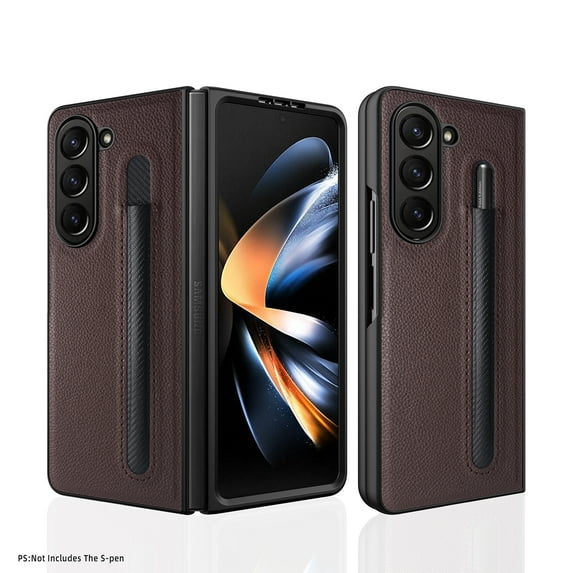 Decase Luxury Leather Case for Samsung Galaxy Z Fold 5 Minimalist Cover with Pen Slot Holder Shockproof Anti-Scratch Full body Protective Folding Comfortable Case for Samsung Z Fold 5,Brown