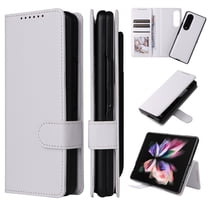 Decase Luxury Leather Case for Samsung Galaxy Z Fold 5 Purse Case for Women Men, Credit Card Slot Holder Lightweight Slim Full Body Protective Shockproof  Magnetic Detachable Back Cover, White