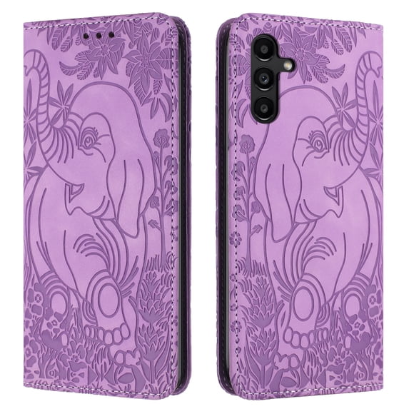 Decase Luxury Retro Leather Wallet Case for Samsung Galaxy A54 5G,Retro Elephant Texture PU Leather Flip Cover with Card Holder Slots, Shockproof Rugged Magnetic Folio Phone Case,Purple
