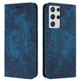 thumbnail image 1 of Decase Luxury Retro Leather Wallet Case for Samsung Galaxy S21 Ultra,Retro Elephant Texture PU Leather Flip Cover with Card Holder Slots, Shockproof Rugged Magnetic Folio Phone Case,Blue, 1 of 7