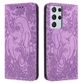 thumbnail image 1 of Decase Luxury Retro Leather Wallet Case for Samsung Galaxy S21 Ultra,Retro Elephant Texture PU Leather Flip Cover with Card Holder Slots, Shockproof Rugged Magnetic Folio Phone Case,Purple, 1 of 7