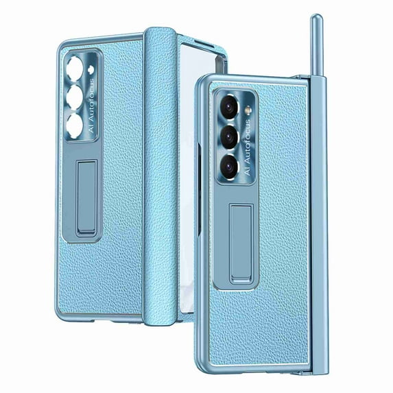 Decase Luxury Stand Case Compatible with Samsung Galaxy Z Fold 6 5G 2024, with Pen Holder & Stylus Hinge Protection PU Leather Cover with Front Screen Protector Phone Case,Blue