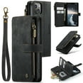 thumbnail image 1 of Decase Luxury Zipper Wallet Case for iPhone 14 6.1 inch,PU Leather+Soft TPU with Shockproof Kickstand Cash&Card Slot Full Protection Shock-Resistant Case Cover for iPhone14 6.1 inch,Black, 1 of 11
