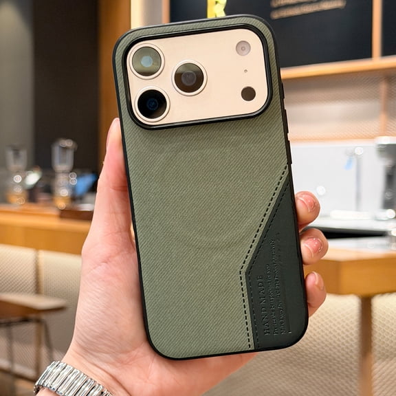 Decase Mag-Safe Case for iPhone 17 Pro Max,Spliced Fabric Texture Magnetic Cover,Shockproof PU Leather Back Cover,Anti-Fingerprint Hybrid PC+TPU Hard Shell,Green