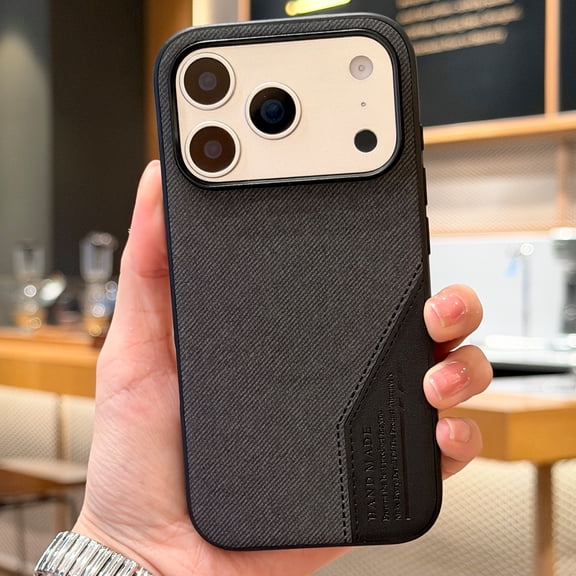 Decase Mag-Safe Case for iPhone 17 Pro,Spliced Fabric Texture Magnetic Cover,Shockproof PU Leather Back Cover,Anti-Fingerprint Hybrid PC+TPU Hard Shell,Black