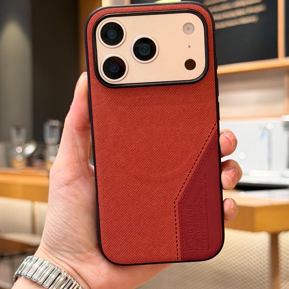 Decase Mag-Safe Case for iPhone 17 Pro,Spliced Fabric Texture Magnetic Cover,Shockproof PU Leather Back Cover,Anti-Fingerprint Hybrid PC+TPU Hard Shell,Redbrown