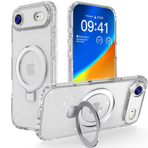 Decase Mag Safe Case for iPhone Air,Magnetic Ring Stand Shockproof Skin-Friendly Cover,Non-Slip Texture Frame Rugged Soft Silicone & Hard PC Case,Glitter