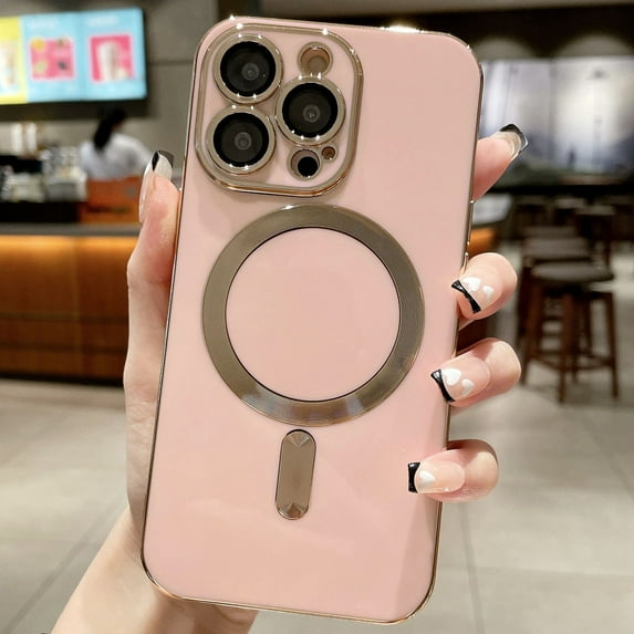 Decase MagSafe Compatible iPhone 13 Case, Slim Plating Magnetic Case Full Camera Protection Cover for Apple iPhone 13, Pink