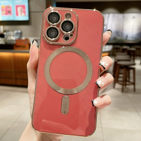 Decase MagSafe Compatible iPhone 14 Case, Slim Plating Magnetic Case Full Camera Protection Cover for Apple iPhone 14 6.1 inch 2022, Red