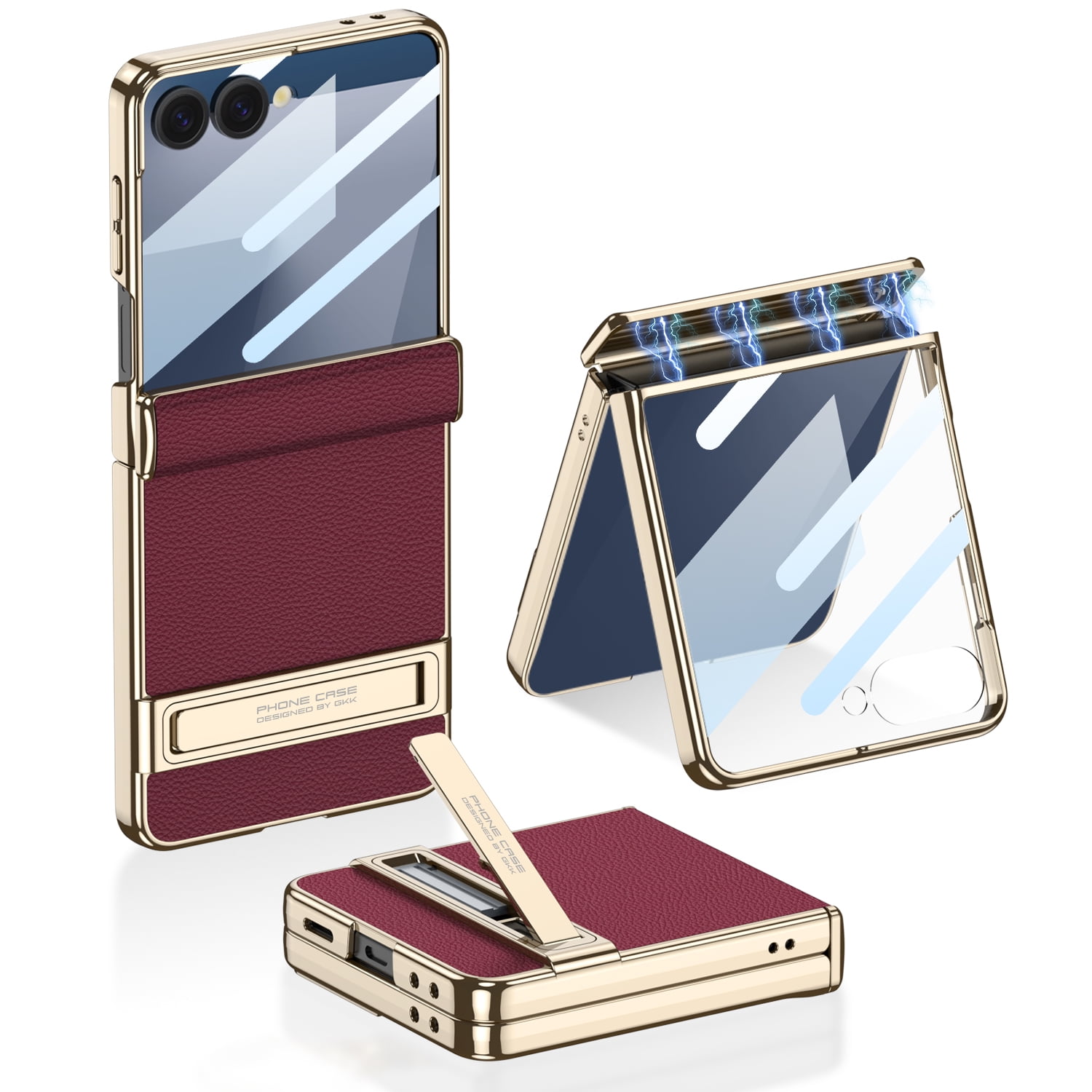 Decase Magnet Hinge Protection Case for Samsung Galaxy Z Flip 7 Phone Case with Stand & Screen Protector,for Galaxy Z Flip 7 Rugged Case,Ultra Thin Leather Skin Phone Cover for Z Flip 7,Winered