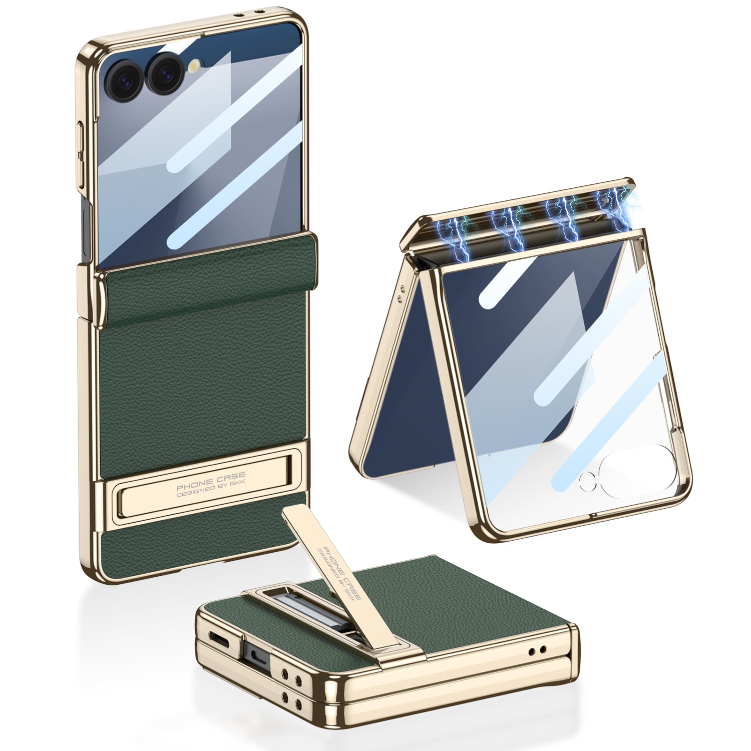 Decase Magnet Hinge Protection Case for Samsung Galaxy Z Flip 7 Phone Case with Stand & Screen Protector,for Galaxy Z Flip 7 Rugged Case,Ultra Thin Leather Skin Phone Cover for Z Flip 7,Darkgreen