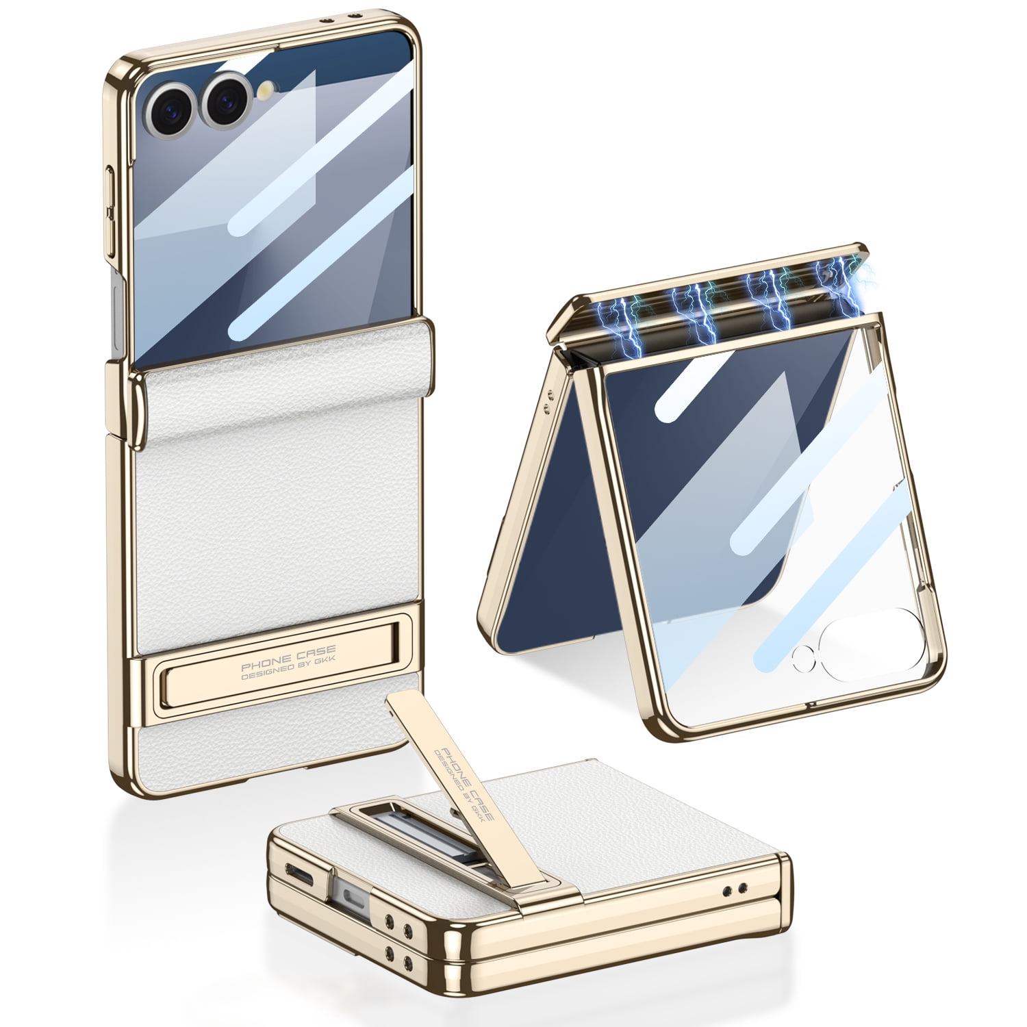 Decase Magnet Hinge Protection Case for Samsung Galaxy Z Flip 7 Phone Case with Stand & Screen Protector,for Galaxy Z Flip 7 Rugged Case,Ultra Thin Leather Skin Phone Cover for Z Flip 7,White