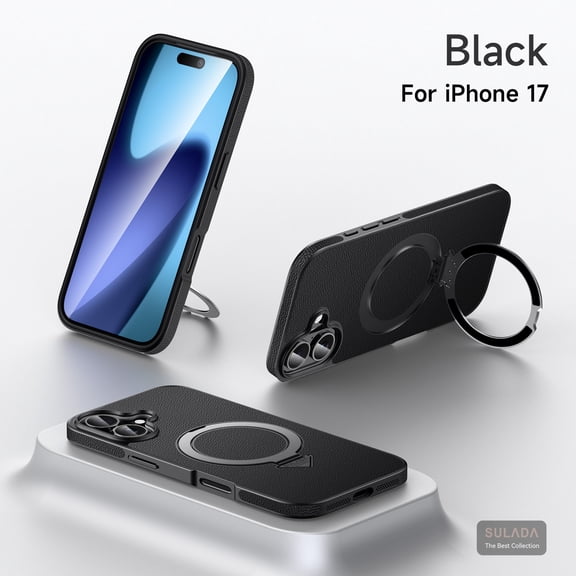 Decase Magnetic Case for Apple iPhone 17 2025 Case with Adjustable Stand,Luxury Filp Leather Case,Built-in Kickstand,Hinge Protection,Lightweight Shockproof Filp Protective Case,Black